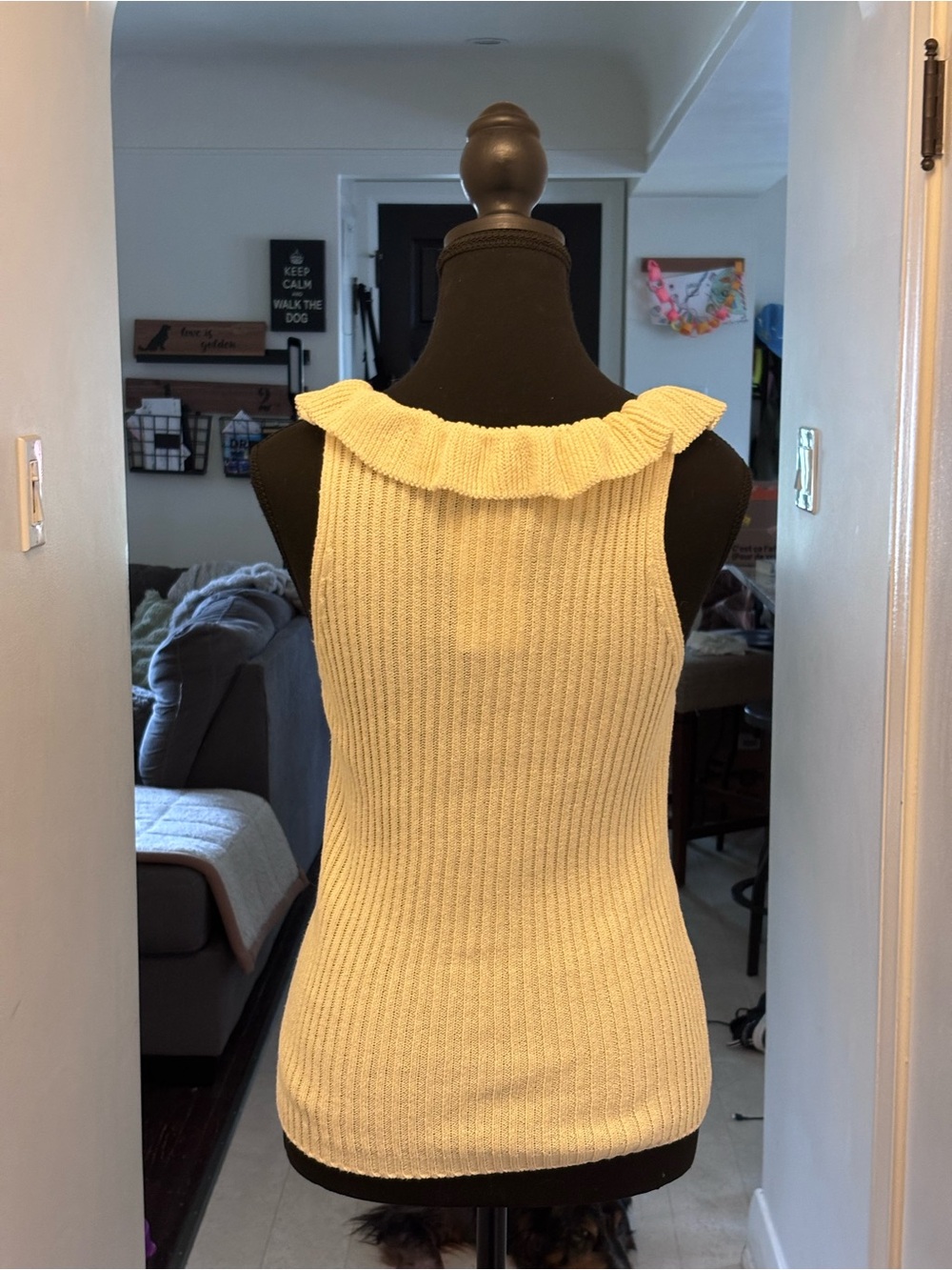 Mango Cream Ribbed Knit Top with Ruffle V-Neck - Picture 5 of 11